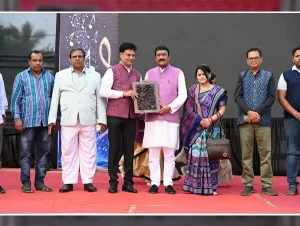 Principal of Holyhearts Public School, Attabira, addressing the audience during the Annual Day function.